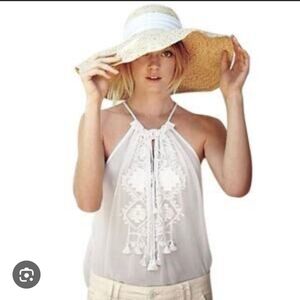 Anthropologie Boho White Embroidered Halter Top Large